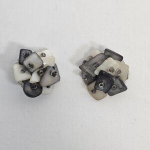 Vintage Mother Of Pearl Cluster Clip On Earrings from Japan 1950s